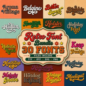 Retro Groovy Font Bundle,Vintage 70s Display Font Collection,Modern Retro Font Collection,Groovy Fonts,Farmhouse Fonts,Cricut Silhouette