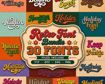 Retro Groovy Font Bundle,Vintage 70s Display Font Collection,Modern Retro Font Collection,Groovy Fonts,Farmhouse Fonts,Cricut Silhouette