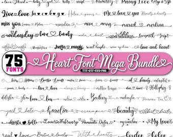 Heart fonts,Wedding font,Script, Cursive, Signature, Swashes,SVG,Cricut Font Bundle - Instant Download