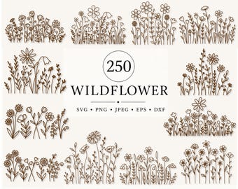 Wildflower SVG Bundle, Boho Floral Arrangement, Spring Meadow Designs (Digital Download)