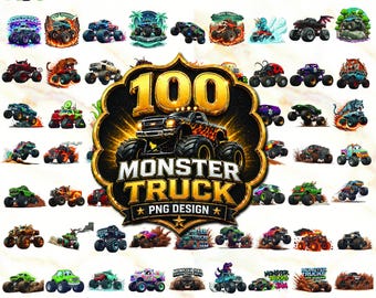 Camiones monstruo png, Camión png, Coche infantil png, Camión todoterreno, Camiones de carreras png, Diseños de sublimación de camiones, Camiones acuarela, Cricut y Silhouette