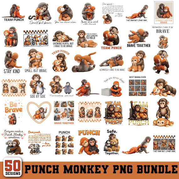 Punch Baby Monkey PNG,Lonely Cute Monkey Png,Dear Punch Inspired,Viral Emotional Plush Monkey,Lonely Wildlife Graphics,Cricut & Silhouette