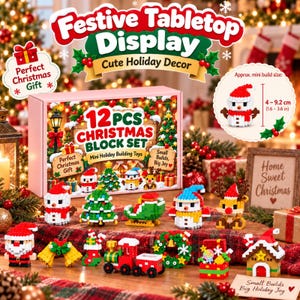 Christmas Micro Building Blocks Mini Build Kit,DIY Puzzle Bricks Toy, Holiday Table Decor,Stocking Stuffer Gift, Winter Tabletop Decoration