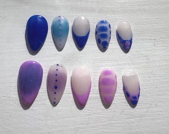 Purple Blue Aura Nails | Airbrush Gradient Press-Ons | Dreamy Ombre Nail