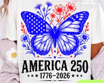 USA 250 Jahre PNG, 4. Juli 2026 Digitaler Download, Amerika 1776–2026 Patriotisches T-Shirt Design, Amerika Blumengeburtstags-Sublimationsdesign