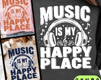 Vintagemusik PNG, musik är min lyckliga plats, musikälskare PNG, musik är livet PNG, musikskjorta PNG digital nedladdning