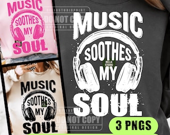 Musik beruhigt meine Seele PNG: Vintage Kopfhörer Musikliebhaber Musiker Png, Retro Audio Grafik DJ Geschenk, Shirt Design (Digitaler Download)