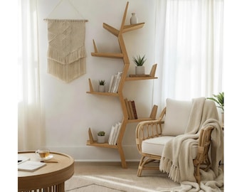 Estantería de ramas de árbol - 100% pino macizo, estanterías de madera, hechas a mano