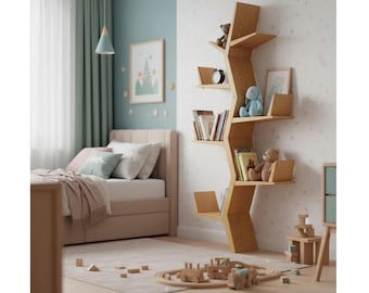 Tree Branch Bookshelf: Handmade Solid Pine Wood Floating Shelf Kids Room, Boho Nursery Decor