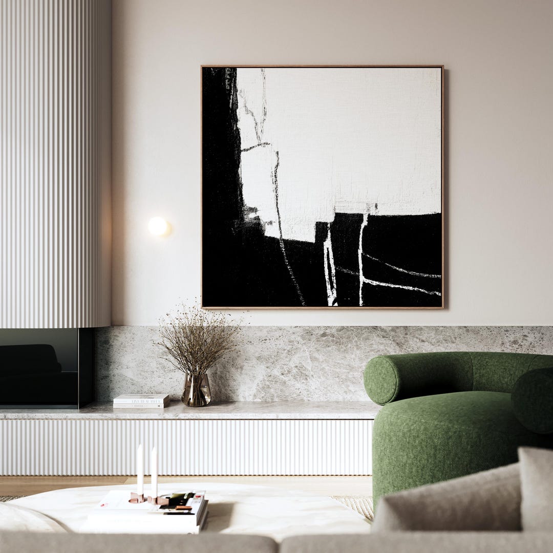 Large Framed Abstract Wall Art | Black and White Canvas Print ...