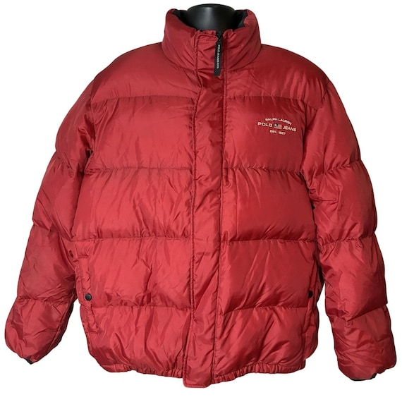 Vintage Ralph Lauren Polo Jeans Co Y2K Red Down Puffer Jacket XL 