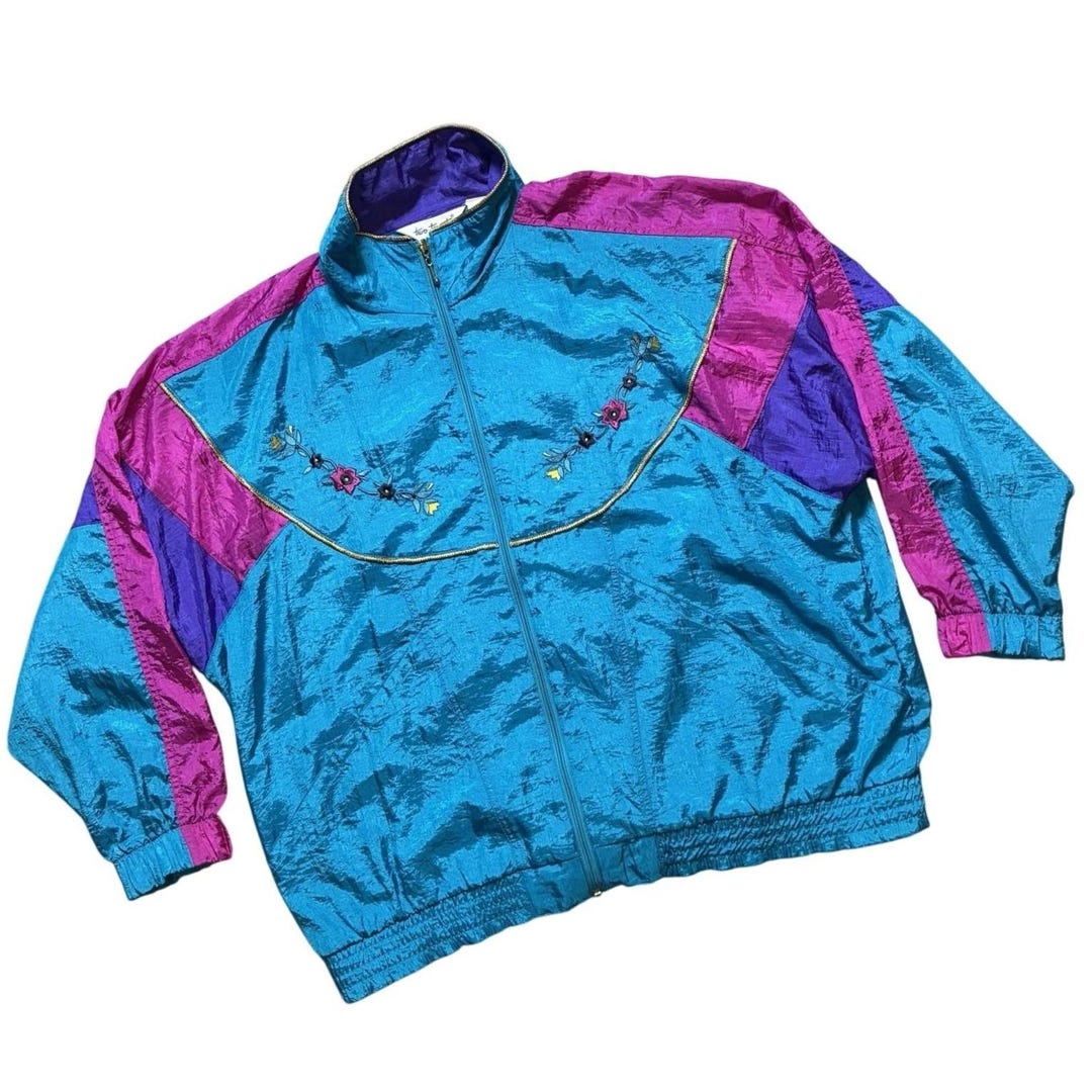 Two Twenty Women's 90's Windbreaker Jacket Floral Embroidery
