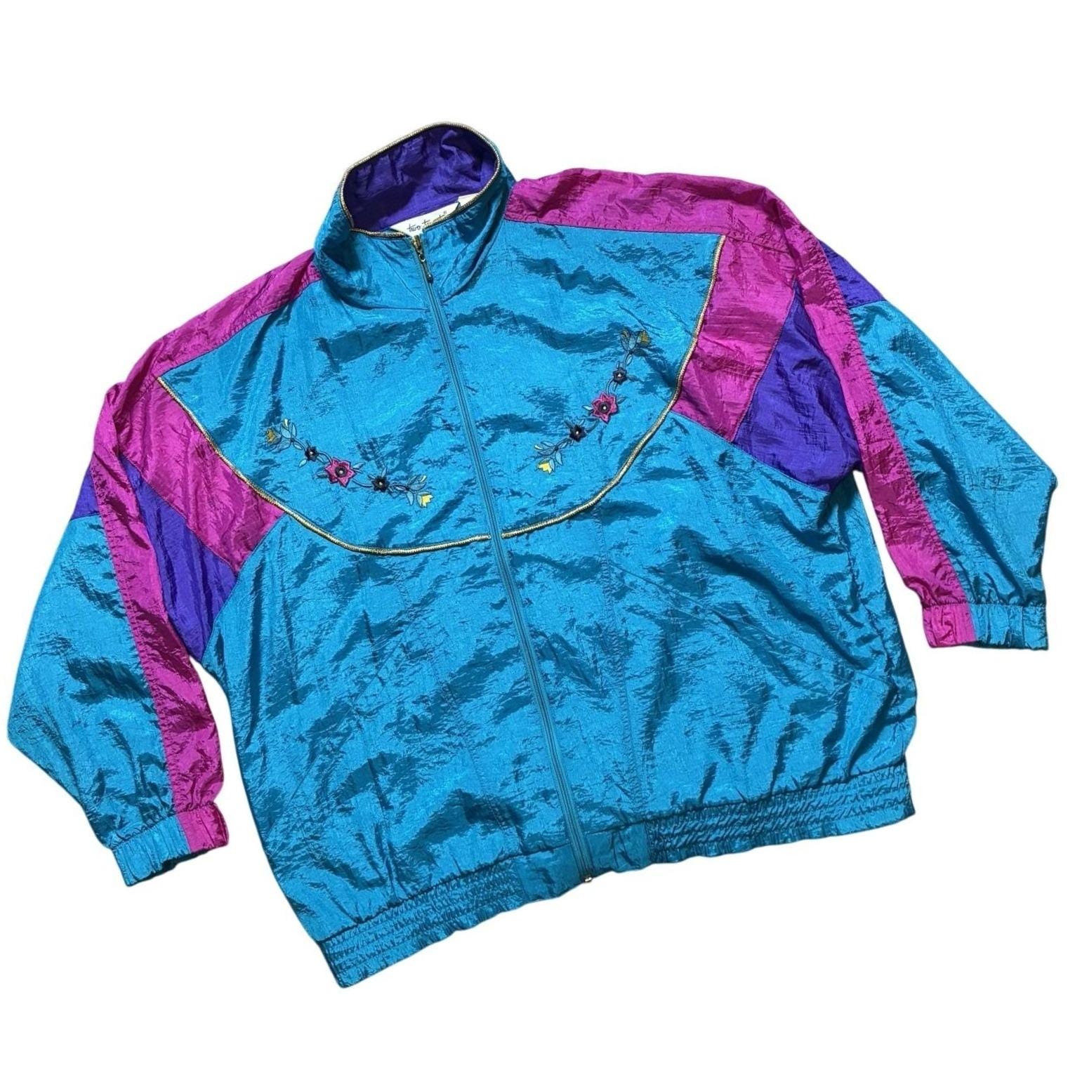 Two Twenty Women's 90's Windbreaker Jacket Floral Embroidery