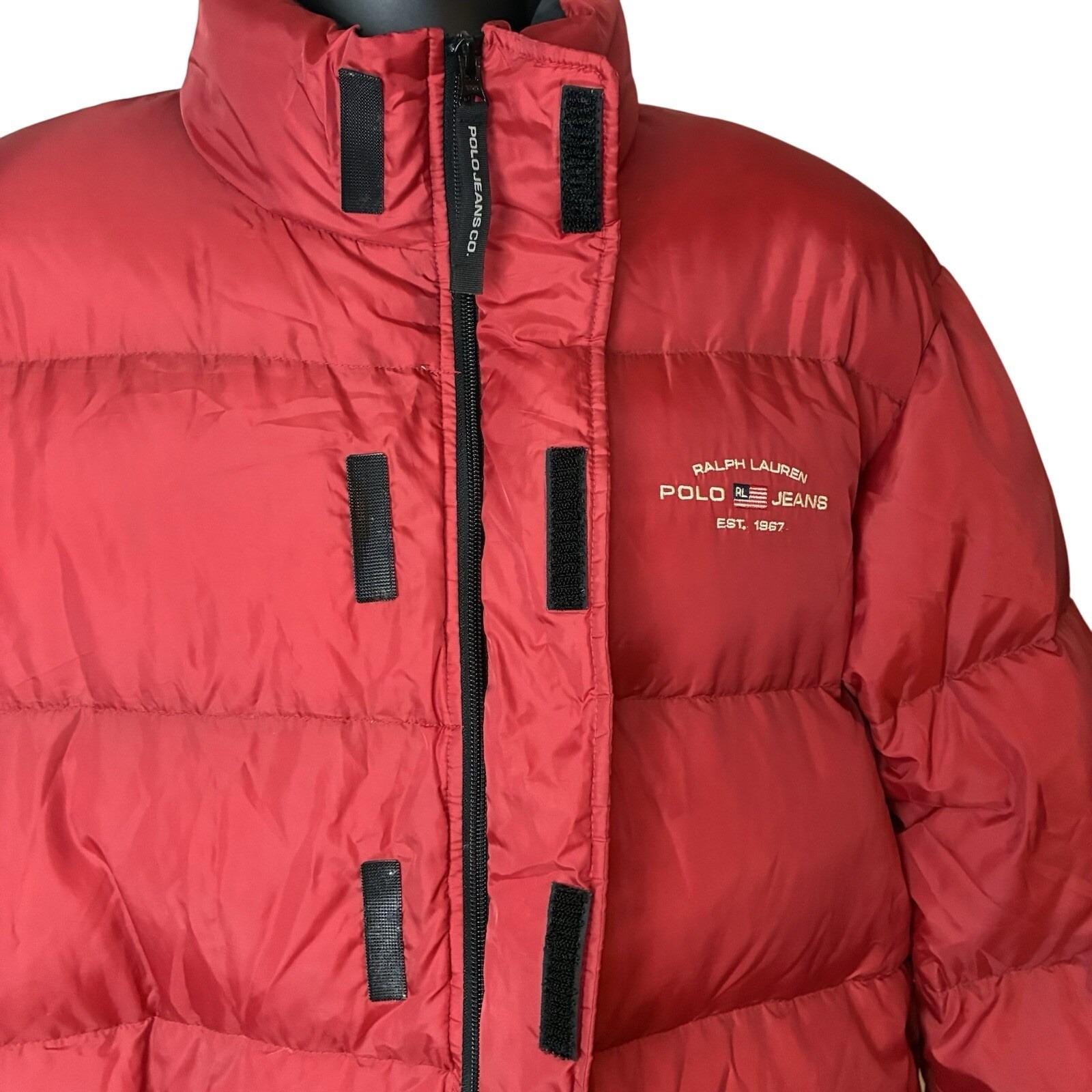 Vintage Ralph Lauren Polo Jeans Co Y2K Red Down Puffer Jacket XL 