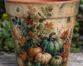 Jardinière en pot d'argile de découpage de récolte d'automne, pot de fleur de citrouille fait main, jardinière d'automne rustique en terre cuite, pot de plante Cottagecore, cadeau d'automne