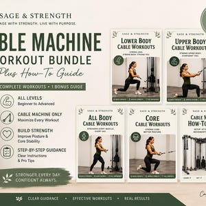 Cable Machine Workout for Women Printable PDF, Single Cable Gym Plan, Upper Lower Full Body Glutes Abs Workout Chart Bundle, Home Gym Poster