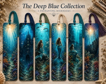 The Deep Blue Collection Bookmark Set, Ocean Fantasy Bookmarks, Mermaid Bookmarks, Coastal Reader Gift, Personalized Gift for Book Lovers