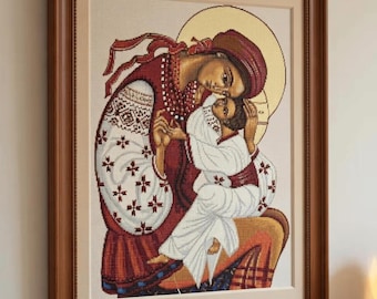 Patrón de punto de cruz de la Virgen María y el Niño Jesús