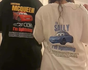 Vintage Cars Matching Shirt, Lightning McQueen & Sally Couple Tee, Gİft For Valentines Day, Cars Couple Shirt