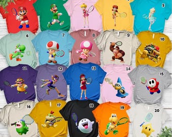 Camiseta Mario Tennis Fever, camiseta personalizada de tenis de videojuegos, camiseta de fiesta familiar a juego de Mario y sus amigos, regalo retro para gamers, atuendo de Mario Tennis