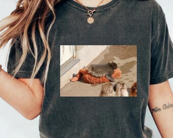 Monkey Hugging Teddy Bear Shirt, Cute Emotional Monkey Tee, Viral Japanese Monkey Design, Aesthetic Animal Lover , Sad Monkey Plush Shirt