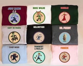 Disney Zootopia 2 All Characters Sweatshirt, Judy Hopps Nick Wilde Gary Finnick Bellwether Tee, Disneyland Family Trip Shirt