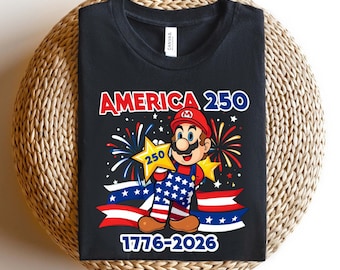 Mario 250th Anniversary Shirt, Mario 1776 2026 Patriotic Tee, Mario USA Independence Day T-Shirt, Mario 4th of July Fireworks Shirt