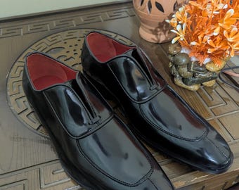 Christian Louboutin Men's Black Leather Loafer Shoes | Red Sole Luxury Formal Handmade Footwear
