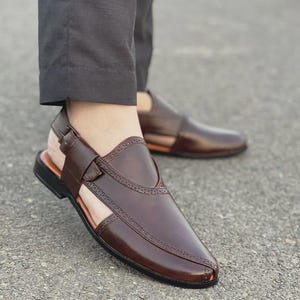 Handcrafted Brown Leather Men's Peshawari Sandals | Traditional Kaptaan Style Shoes | Formal Casual Comfort Footwear