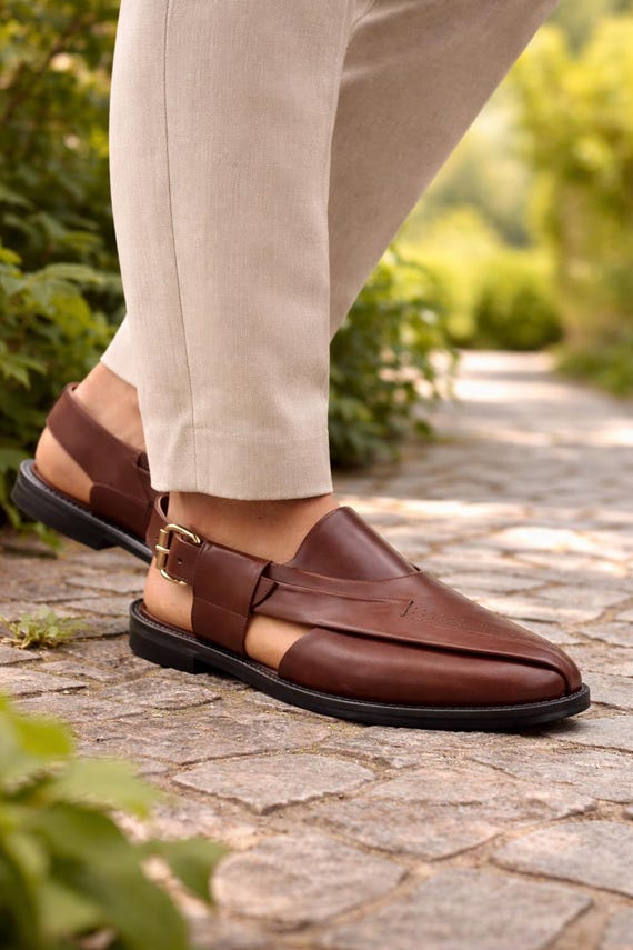 Men's Handmade Leather Peshawari Sandals – Closed Toe Slingback Shoes