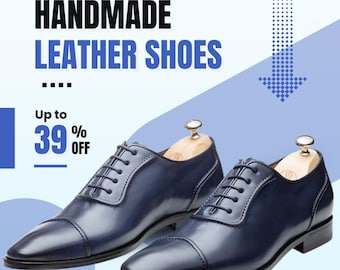 Men's Handmade Navy Leather Cap-Toe Oxford Dress Shoes | Formal Wedding Footwear