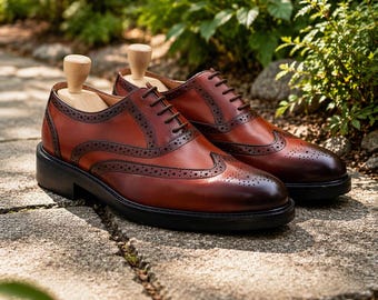 Men's Handmade Tan Calf Smooth Leather Dress Shoes