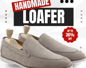 Men's Beige Suede Loafers – Handmade Slip-On Dress Shoes for Summer Weddings