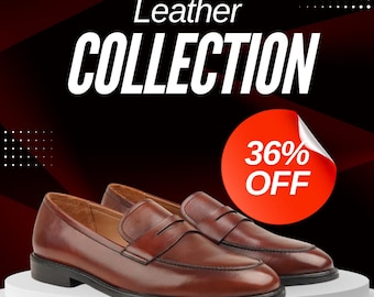 Men's Brown Leather Penny Loafers – Handmade Full-Grain Slip-On Dress Shoes