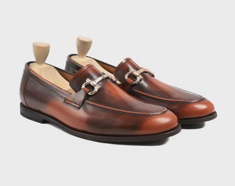 Mocasines Horsebit de piel marrón para hombre: zapatos de vestir de estilo italiano