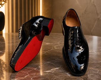 Men's Black Patent Leather Dress Shoes | Handmade Formal Oxford Shoes | Elegant Wedding Business Footwear