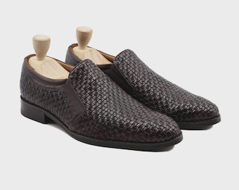 Mocasines de piel tejida marrón oscuro para hombre – Zapatos de piel hechos a mano