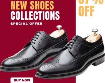 Zapatos Oxford de cuero negro para hombre: zapatos de vestir con punta de ala hechos a mano