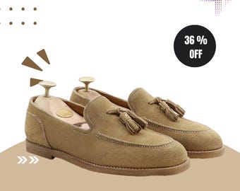 Men's Beige Suede Tassel Loafers – Handmade Italian Slip - On Dress Shoes