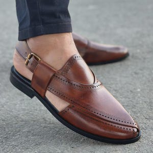Handmade Brown Leather Peshawari Sandals | Trendy Men’s Ethnic Dress Shoes | Summer Formal Footwear
