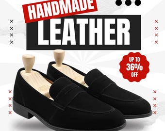 Men's Black Suede Penny Loafers – Handmade Minimalist Slip-On Dress Shoes