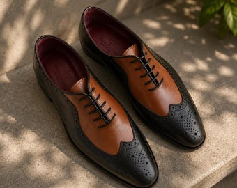 Italiaans geïnspireerde brogueschoenen voor heren – handgemaakte bordeauxrode leren oxfords met veters