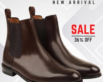 Men's Brown Leather Chelsea Boots | Handmade Square Toe Dress Shoes