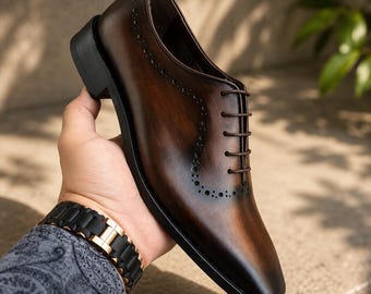 Luxe bordeauxrode brogue-schoenen heren – handgemaakte leren geklede schoenen
