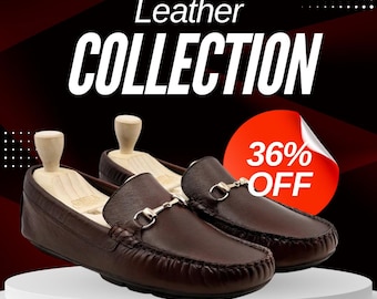 Men's Brown Leather Horsebit Driving Loafers – Handmade Slip On Moccasins