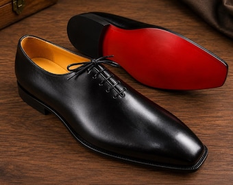 Handgemaakte zwarte oxford leren geklede schoenen – formele bruiloft zakelijke schoenen met rode onderkant