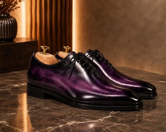 Men's Purple Oxford Shoes | Handmade Leather Dress Shoes | Luxury Formal Shoes | Elegant Wedding Footwear | Classic Lace Up Shoes