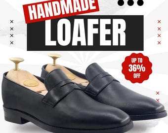 Men's Black Leather Penny Loafers – Classic Formal Slip-On Dress Shoes