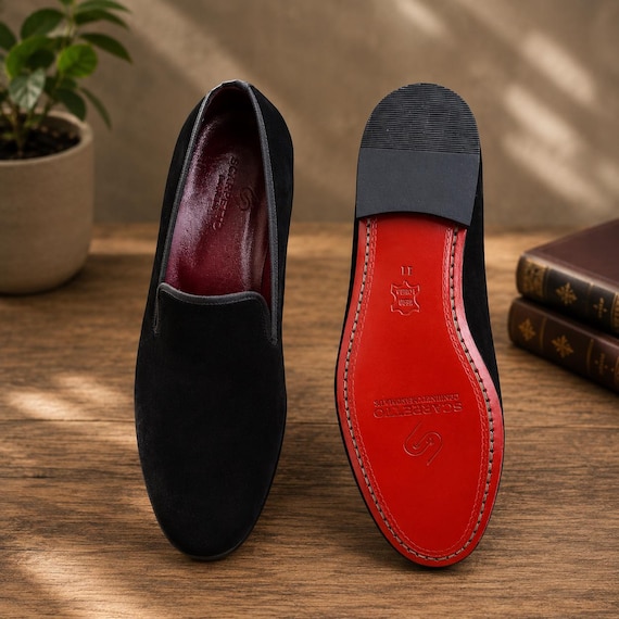 Christian Louboutin Men's Dandelion Black Patent Leather Flats handmade leather Loafer shoes