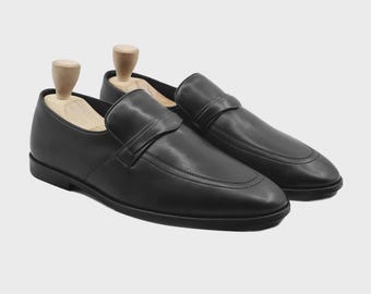 Mocasines de cuero negro para hombre / Zapatos de vestir de negocios clásicos sin cordones